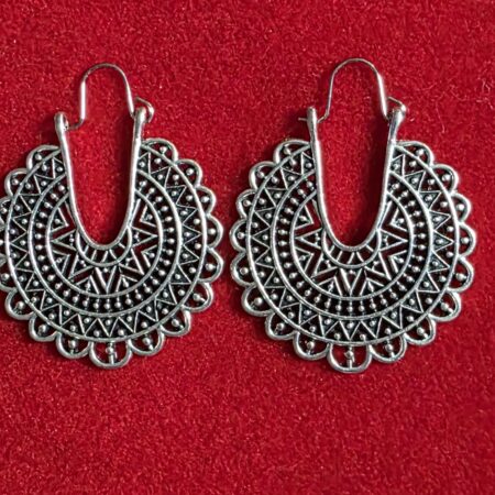 Silver Tone Mandala Hoop Earrings