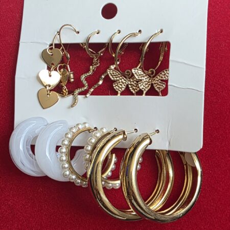 Gold Hoop and Pearls Earrings Set