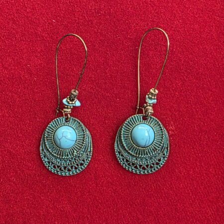 Vintage Turquoise Sterling Silver Hoop Earring