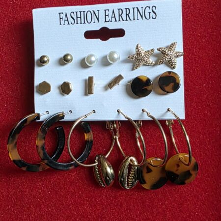 Multi Design Studs Leopard Print Hoops